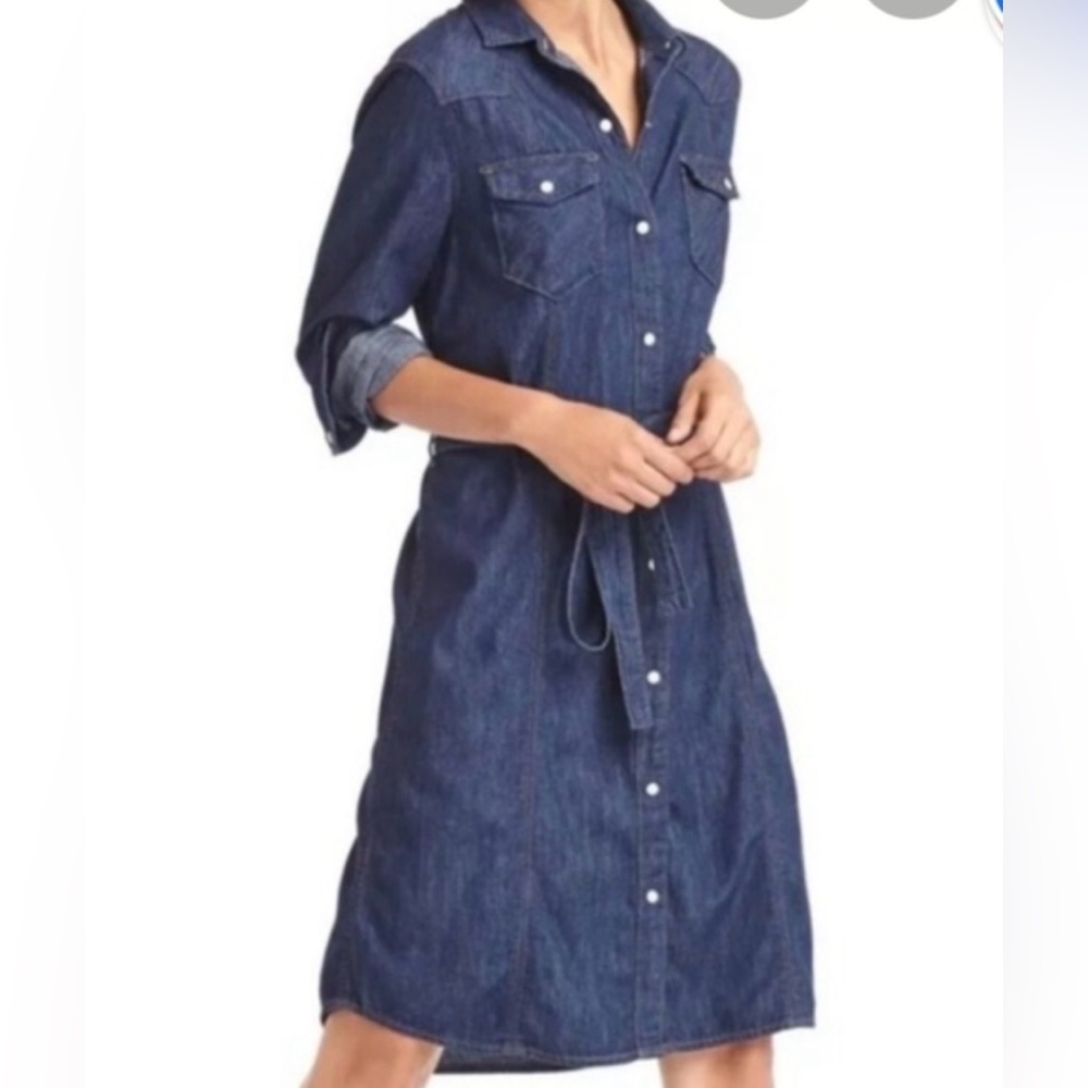 Talbots Denim Dress Womens Petite Blue Coastal Button Up